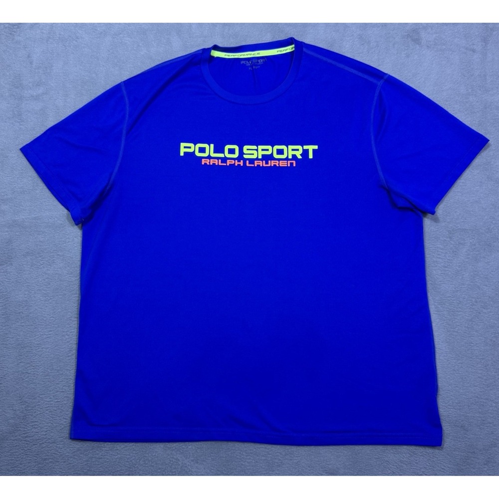 Ralph Lauren Performance Shirt Mens XL Polo Sport Blue Spellout Athleisure USA